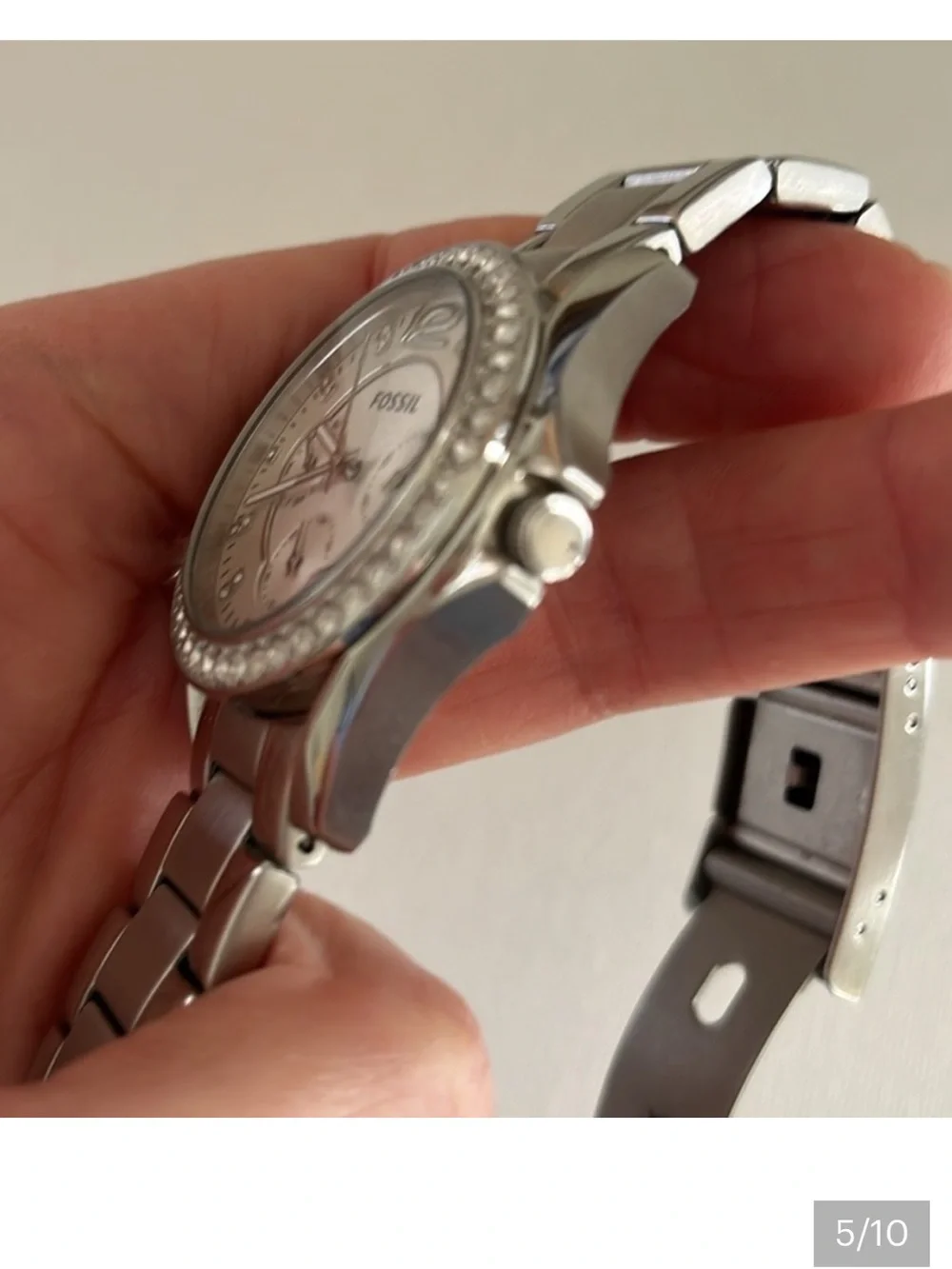 Fossil Silver-Tone Crystal Bezel Women's Watch